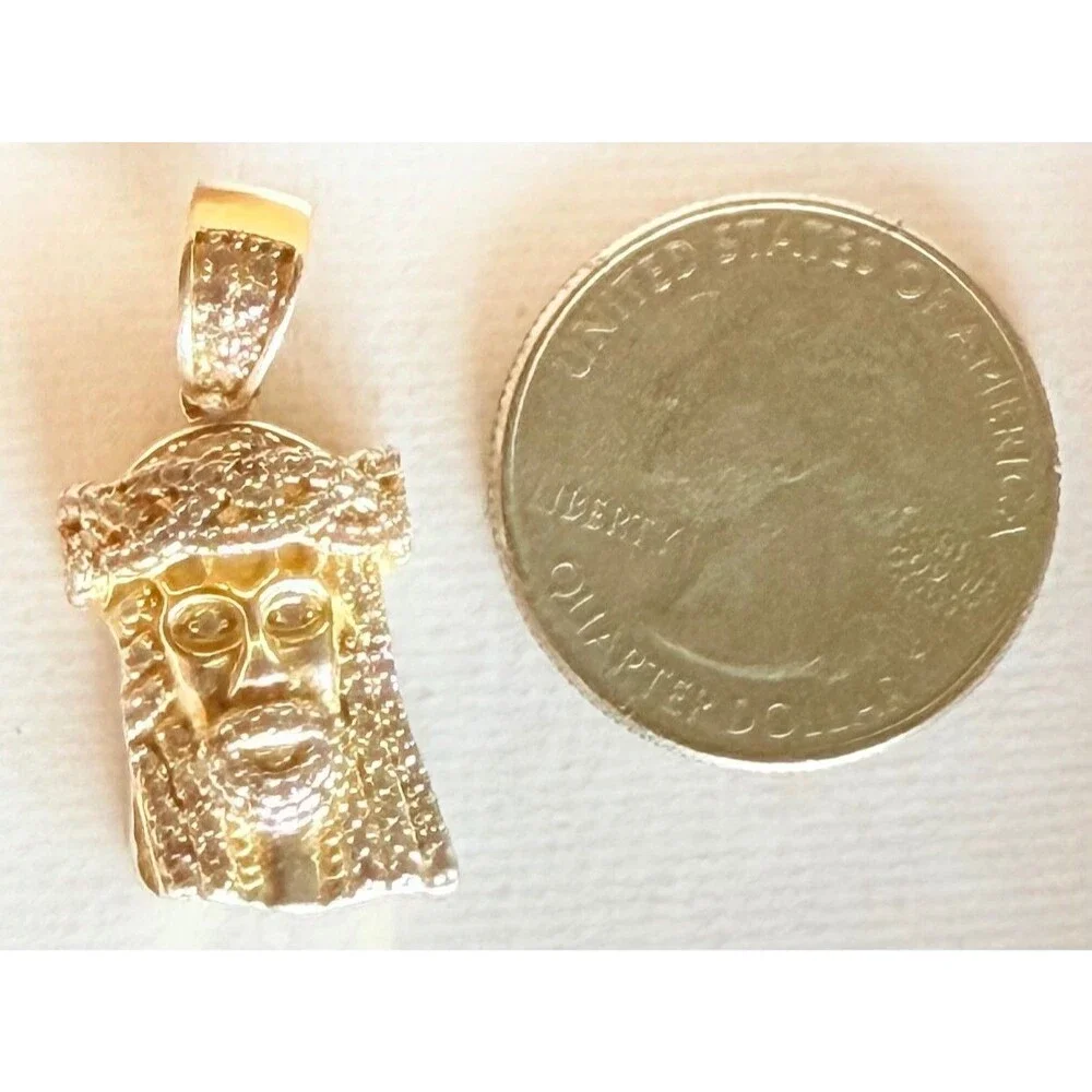 Sterling Silver 925 Jesus Crown of Thorns Gold Tone Pendant CZ Cubic Zirconia